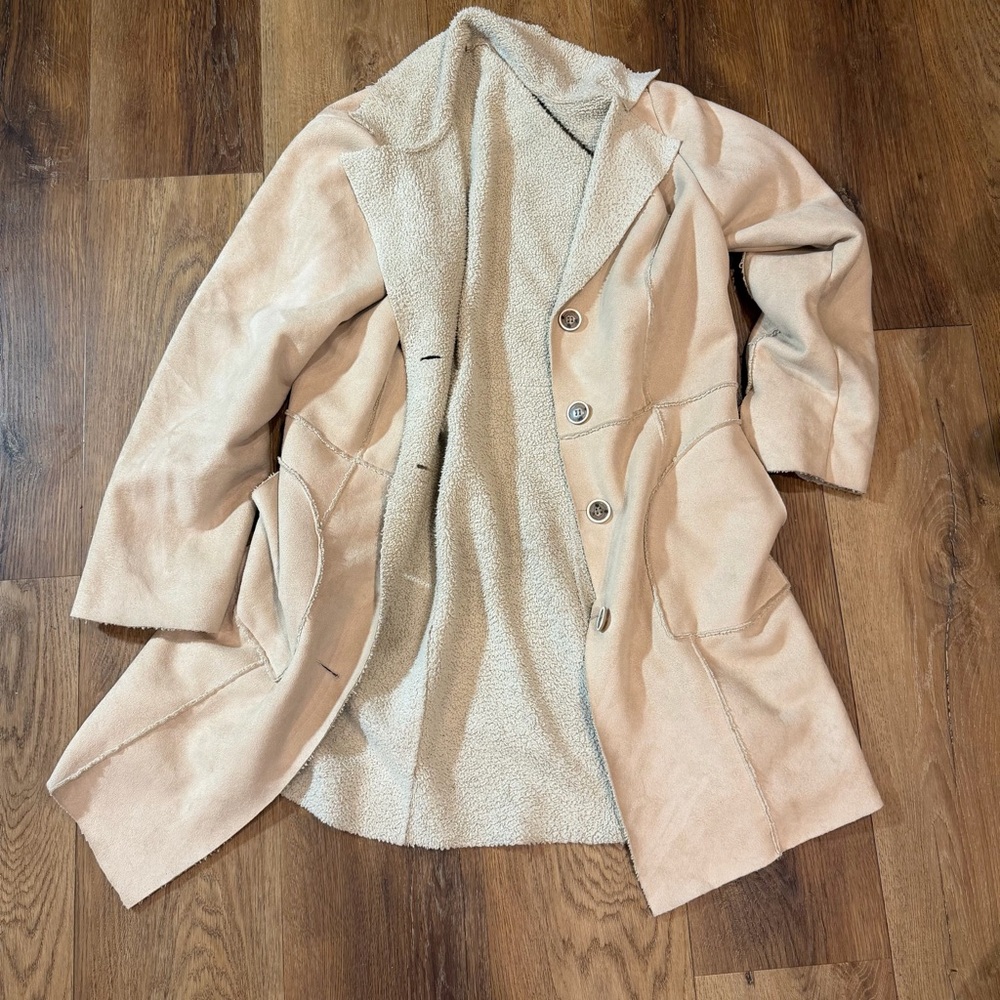 Vintage Penny Lane Coat Vintage Sherpa Coat Cream Shearling Style Long Coat - Picture 1 of 15